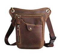 Xieben Leather Drop Leg Sac pour Hommes Femmes Moto Vélo Riding Cyclisme Multi-Usage Cuisse Taille Fanny Pack Bum Pocket Randonnée Sports Pochette Camping Marron