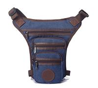 Xieben Toile Cuisse Goutte Jambe Sac pour Hommes Tactique Militaire Motocycliste Cavalier Multi-Poche Taille Fanny Pack Mens Voyage Randonnée Escalade Cyclisme À L'extérieur Bleu Marine
