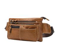 Xieben Vintage en Cuir Fanny Pack Taille Sac pour Hommes Femmes Voyage Randonnée Courir Hanche Bum Ceinture Mince Cell Phone Purse Wallet Pouch Marron Clair