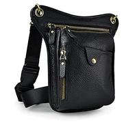 Xieben Vintage Taille Sac en Cuir Drop Leg Sac pour Hommes Femmes Bum Sac Multi-Usage Militaire Tactique Moto Vélo Vélo Vélo Randonnée Sports Camping Équitation Noir