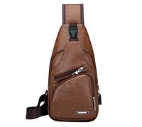 Xieben Vintage UP En Cuir Sling Poitrine Sac Bandoulière Pack pour Hommes Femmes Voyage En Plein Air Épaule Messenger Pack Sac À Dos Daypack Noir
