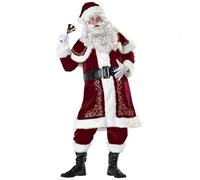 XIEHYA Costume De Père Noël Costume de Cosplay du père noël, ensemble tenue fantaisie en velours rouge luxe for hommes, fête, famille, nouvel an, for adultes(6XL,11 PCS)