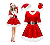 XIEHYA Costume Mere Noël Costume de Mère Noël 4 pièces for femme adulte : robe en velours avec ceinture, chapeau et gants. Idéal for une fête(XL)