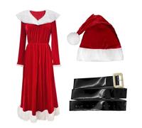 XIEHYA Costume Mere Noël Costume de Mère Noël for femme, robe avec chapeau, style vintage, manches longues, for une fête(Red 2,XL)