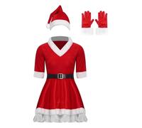 XIEHYA Costume Mere Noël Costume de Père Noël for femme, robe soirée en velours à manches mi-longues, coupe trapèze, ceinture, chapeau, gants(L)