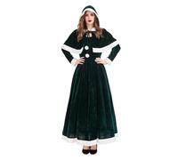 XIEHYA Costume Mere Noël Costumes de Noël for femmes, ensemble costumes Père vert rouge, robe longue en velours, châle Mme avec chapeau et cosplay(Green,S)