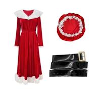 XIEHYA Costume Mere Noël Robe de Noël avec bonnet Père, costume Mère en velours ceinture for femme, tenue festive(M)