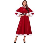 XIEHYA Costume Mere Noël Robe de Noël rouge Cosplay à manches longues for femme, costume, cape capuche, année balançoire(3XL)