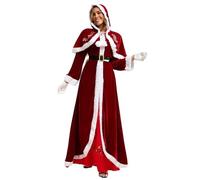 XIEHYA Costume Mere Noël Robe de Père Noël for femme, rouge, chaude, costume, cape à capuche, robe en peluche, tenue fête masquée(2XL)