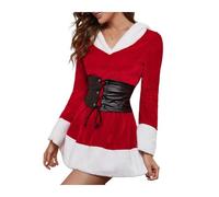 XIEHYA Costume Mere Noël Robe de Père Noël luxe for femme, costume Mère à manches longues, capuche et ceinture corset(L)