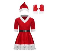 XIEHYA Costume Mere Noël Tenue de Noël for femme, inspirée du Père : robe en velours, ceinture ajustable, gants et chapeau. Idéale for les fêtes fin d'année(M)