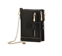 XIEHYA Portefeuille Femme Portefeuille Femme Cuir Court avec chaîne Grande capacité Trois Couches zéro Portefeuille rétro Portefeuille Femme avec Emplacement pour Carte(Black)
