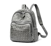 XIEHYA Sac à Dos Rivet Sac à dos en cuir PU rivets for femmes, sac d'école de couleur unie for étudiants universitaires, main décontracté for(GRAY)