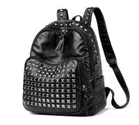 XIEHYA Sac à Dos Rivet Sac à dos en cuir PU rivets for femmes, sac d'école de couleur unie for étudiants universitaires, main décontracté for(Black)