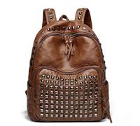 XIEHYA Sac à Dos Rivet Sacs à dos en cuir souple rivets for femmes, sac d'école de grande capacité for filles, voyage(Brown)