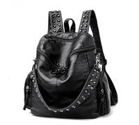 XIEHYA Sac à Dos Rivet Sacs à dos for femmes Rivet Sac bandoulière multifonction for dames d'école en cuir souple de grande capacité voyage(Black)