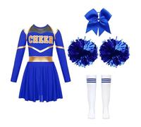 XIEHYA Tenue Pompom Costumes de pom-pom child for enfants, uniforme, robe danse à manches longues avec fleurs la main, couvre-chef, chaussettes rayées for représentation sur scène(A Blue,12)