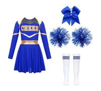 XIEHYA Tenue Pompom Costumes de pom-pom child for enfants, uniforme, robe danse à manches longues avec fleurs la main, couvre-chef, chaussettes rayées for représentation sur scène(B Blue,6)