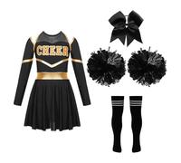 XIEHYA Tenue Pompom Costumes de pom-pom child for enfants, uniforme, robe danse à manches longues avec fleurs la main, couvre-chef, chaussettes rayées for représentation sur scène(A Black White,10)