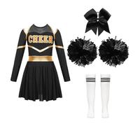 XIEHYA Tenue Pompom Costumes de pom-pom child for enfants, uniforme, robe danse à manches longues avec fleurs la main, couvre-chef, chaussettes rayées for représentation sur scène(A White Black,12)