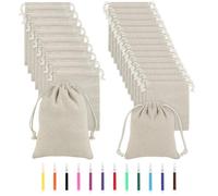 XIEJ 25 Pcs Petits Pochon Tissu Coton, Sachet Tissu avec Cordon, DIY Sacs en Lin, Sachets en Jute avec Crayons Aquarellables pour Anniversaires, Mariages, Fêtes (10 x 12cm / 13 x 18cm)