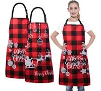 XIEJINJIA 2 Pièces Noël Rouge Tablier de Noël Réglable Longues Cravates avec 2 Poches Rouge Noir à Carreaux Cuisine Cuisson Jardinage Chef BBQ pour Femmes Hommes