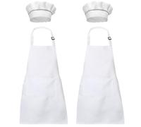 XIEJINJIA Lot de 2 tabliers pour enfant avec toque de chef - Imperméables - Réglables - Avec 2 poches - Pour garçons et filles - Pour l'école, la cuisine, la pâtisserie, la peinture, Lot de 2 - Blancs