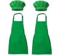 XIEJINJIA Lot de 2 tabliers pour enfant avec toque de chef - Imperméables - Réglables - Avec 2 poches - Pour garçons et filles - Pour l'école, la cuisine, la pâtisserie, la peinture, Lot de 2 verts, L