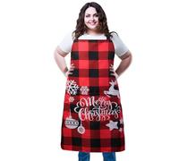XIEJINJIA Tablier de Grande Taille en Toile - Carreaux Rouge et Noir avec Flocons de Neige et Rennes,Réglables avec 2 Poches,pour Cuisine et Cuisson Pâtisserie Jardin,adapté Femmes Hommes