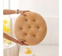 XIEMINLE Coussin de siège court en peluche, rond, doux et confortable, pour salle à manger, bureau, chaise de jardin, chaise d'intérieur et extérieur, 40 x 40 cm, camel