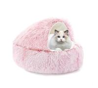 XIEMINLE Coussin rond à capuche pour chat - Lavable en machine - En forme de donut - Avec fond antidérapant - Pour chiot et chaton (65 x 65 x 20 cm, rose)