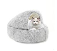 XIEMINLE Coussin rond à capuche pour chat - Lavable en machine - En forme de donut - Avec fond antidérapant - Pour chiot et chaton (65 x 65 x 20 cm, gris)