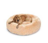 XIEMINLE Coussin rond en forme de beignet pour chien - Lavable en machine - Panier moelleux avec fond antidérapant (120 cm, beige)