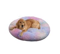 XIEMINLE Coussin rond en forme de beignet pour chien - Lavable en machine - Panier moelleux avec fond antidérapant (130 cm, multicolore)