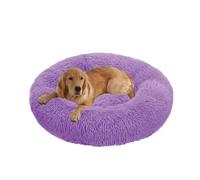 XIEMINLE Coussin rond en forme de beignet pour chien - Lavable en machine - Panier moelleux avec fond antidérapant - 90 cm - Violet