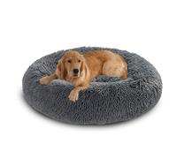 XIEMINLE Coussin rond en forme de beignet pour chien - Lavable en machine - Panier moelleux avec fond antidérapant (150 cm, gris foncé)