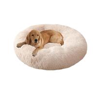XIEMINLE Coussin rond en forme de beignet pour chien - Lavable en machine - Panier moelleux avec fond antidérapant - 150 cm - Blanc cassé