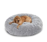XIEMINLE Coussin rond en forme de beignet pour chien - Lavable en machine - Panier moelleux avec fond antidérapant (120 cm, gris clair)