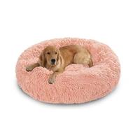 XIEMINLE Coussin rond en forme de beignet pour chien - Lavable en machine - Panier pelucheux chaud avec fond antidérapant (140 cm, rose)