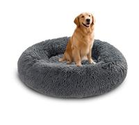XIEMINLE Coussin rond en forme de donut pour chien - Lit moelleux anti-anxiété pour chiens de taille moyenne et grande - Lavable en machine - Matelas apaisant pour chiot avec fond antidérapant (130 cm