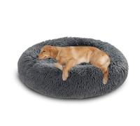 XIEMINLE Coussin rond en peluche anti-anxiété pour chien et chat de taille moyenne et grande - Lavable en machine - Avec fond antidérapant (80 cm, gris foncé)