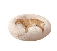XIEMINLE Coussin rond en peluche anti-anxiété pour chien et chat de taille moyenne et grande - Lavable en machine - Avec fond antidérapant (80 cm, blanc cassé)