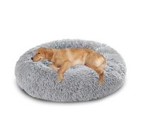 XIEMINLE Coussin rond en peluche anti-anxiété pour chien et chat de taille moyenne et grande - Lavable en machine - Avec fond antidérapant (150 cm, gris clair)