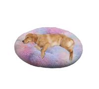 XIEMINLE Coussin rond en peluche anti-anxiété pour chien et chat de taille moyenne et grande - Lavable en machine - Avec fond antidérapant (120 cm, multicolore)