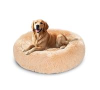XIEMINLE Coussin rond en peluche auto-chauffant - Lavable en machine - Grand donut - Matelas rond apaisant pour chiot - Avec base antidérapante (150 cm, beige)