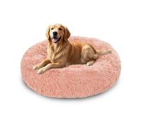 XIEMINLE Coussin rond en peluche auto-chauffant - Lavable en machine - Grand donut - Matelas rond apaisant pour chiot et chiot avec base antidérapante (90 cm, rose)