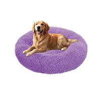 XIEMINLE Coussin rond en peluche auto-chauffant - Lavable en machine - Grand donut - Matelas rond apaisant pour chiot et chiot avec base antidérapante (90 cm, violet)