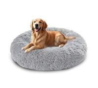 XIEMINLE Coussin rond en peluche auto-chauffant - Lavable en machine - Grand donut - Matelas rond apaisant pour chiot - Avec base antidérapante (70 cm, gris clair)