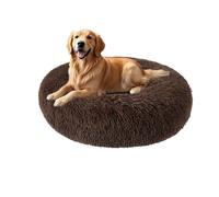 XIEMINLE Coussin rond en peluche auto-chauffant - Lavable en machine - Grand donut - Matelas rond apaisant pour chiot - Avec base antidérapante (70 cm, marron)