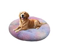 XIEMINLE Coussin rond en peluche auto-chauffant - Lavable en machine - Grand donut - Matelas rond apaisant pour chiot - Avec base antidérapante (130 cm, multicolore)